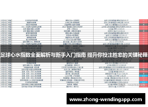 足球心水指数全面解析与新手入门指南 提升你投注胜率的关键秘籍