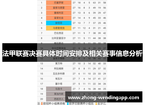 法甲联赛决赛具体时间安排及相关赛事信息分析